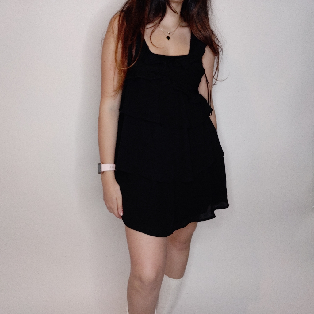 Nwt Mng Ruffled Baby Doll Black Mini Dress Size Xs